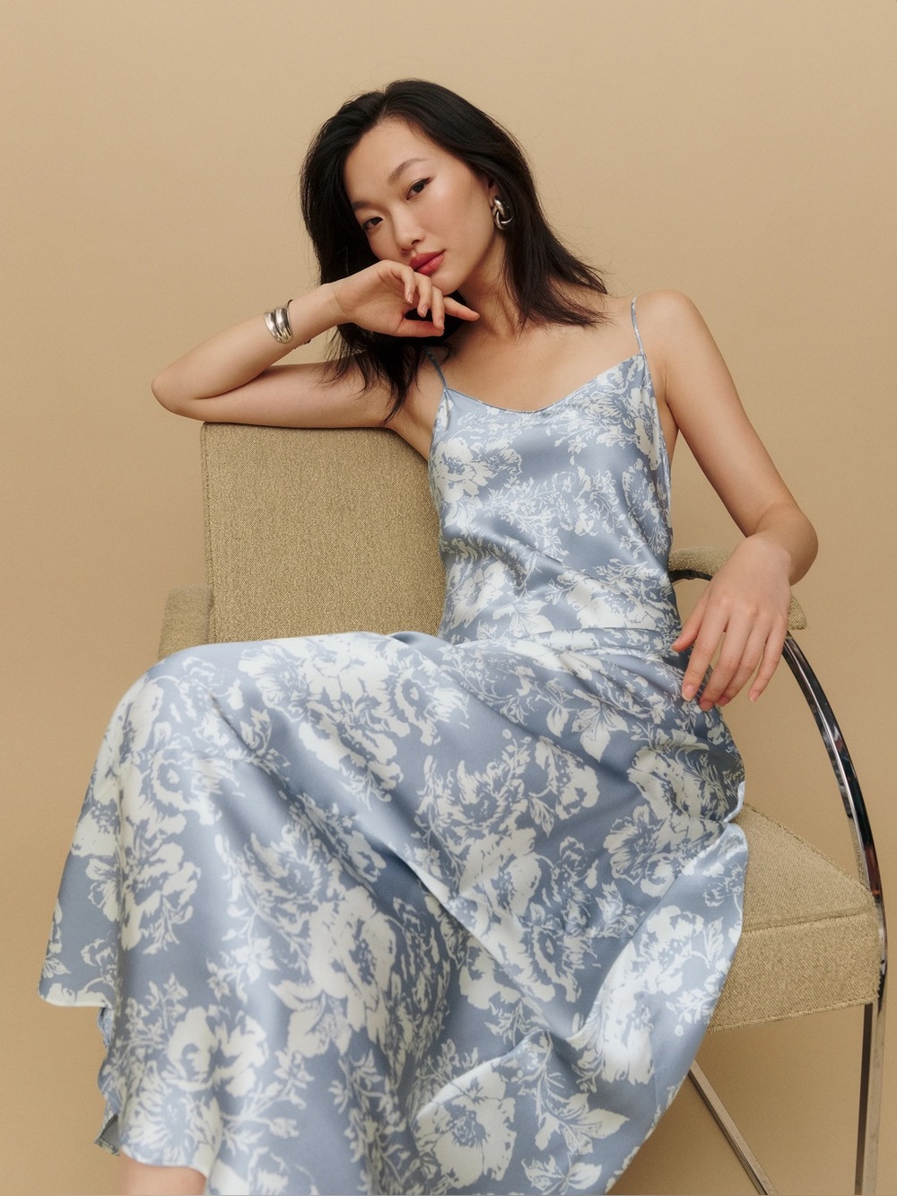 Reformation Blue Floral Parma Silk Dress - Picture 1 of 3